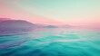 Serene seascape with tranquil dawn colors from turquoise to pink. Gentle gradient of dusk hues in a peaceful ocean setting. Calming turquoise and pink horizon over a serene seascape.