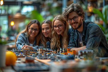 Wall Mural - A group of coworkers participates in a team-building exercise, tackling challenges and building camaraderie through teamwork. Concept of professional development. Generative Ai.