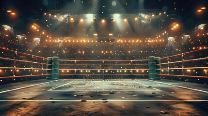 Aufkleber - Empty boxing ring with the crowd. Generative AI.