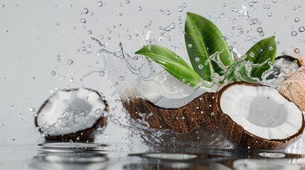 Wall Mural - Refreshing image of water splashing on a coconut, suitable for tropical concepts