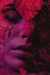 Wall Mural - Close up of a woman's face with red paint, suitable for beauty or Halloween themed projects