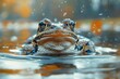 A Frog Close-Up Amidst Water Ripples and Reflections