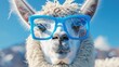 Close up of a llama wearing glasses, perfect for educational or fun design projects