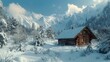 © Fotograf - A cozy cabin nestled in a snowy forest, perfect for winter themes