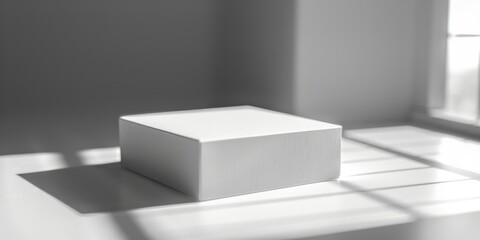 A white box placed in front of a window, suitable for various design projects