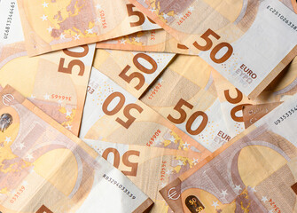 Wall Mural - Pile of 50 euro notes business background.