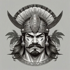 Wall Mural - Black and white ancient character warrior
