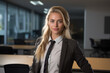 Young pretty blonde girl business uniform