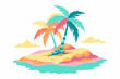Soft colors vector palm tree island painting vector illustration