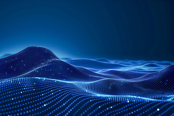 Wall Mural - Wave of dots and weave lines. Abstract blue background for design on the topic of cyberspace, big data, metaverse, network security, data transfer on dark blue abstract cyberspace background