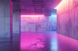 Abstract architectural concrete interior, minimalist house with neon gradient lighting