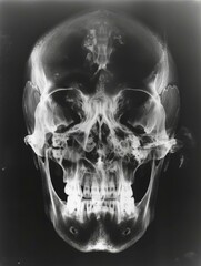 Wall Mural - A black and white photo of a skull with teeth. Generative AI.