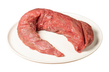 Poster - Raw Beef Tenderloin. Butcher products. Uncooked beef tenderloin isolated on white background.