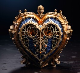 Sticker - A large ornate heart shaped clock with intricate designs. Generative AI.