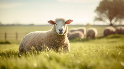 Wall Mural - sheep in the field. Generative AI