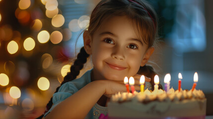 Canvas Print - Three children gather around a birthday cake, one making a wish before blowing out the candles.