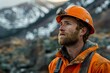 Professional geologist in safety helmet at a mountainous mining site