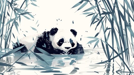 Sticker - A panda bear floating in a body of water