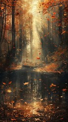 Wall Mural - An image of a forest with a stream of water