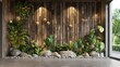 Indoor Green Wall with Wooden Backdrop and Lights
