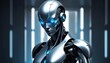 A Sleek Metallic Android With Glowing Blue Eyes