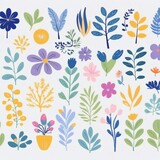Fototapeta Pokój dzieciecy - A collection of seamless pattern, colorful abstract plants and flowers. Hand drawn Collection of leaves and flowers. A close up of a pattern of flowers and leaves.
