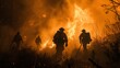 Firefighters Stand Against Wildfire, Firefighters on Duty, The Fight Against Raging Flames, The Courageous Struggle of Fire Brigades