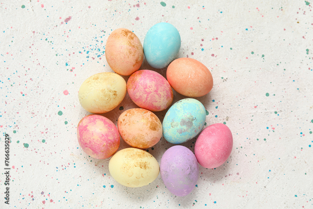 Pained Easter eggs on white grunge background