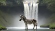 A Zebra In A Waterfall Setting