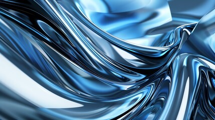 Wall Mural - Blue and silver abstract liquid background. Futuristic wavy metallic surface.
