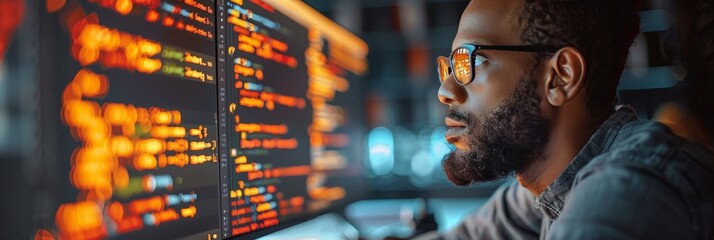Inventive programmer architecting advanced software applications with creative code.