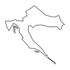 Wall Mural - Croatia country thin black outline silhouette. Simplified map. Vector icon isolated on white background.