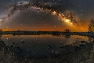 Wall Mural - panoramic astrophotography with a wide celestial view, capturing the expansive beauty of the cosmos 