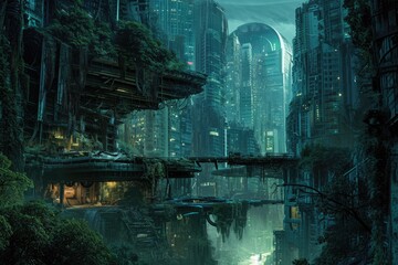 Poster - Urban setting transformed into a futuristic sci fi landscape
