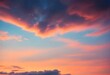color pink sunset, Sunset sky with orange hues against a backdrop of pink sky and scattered clouds