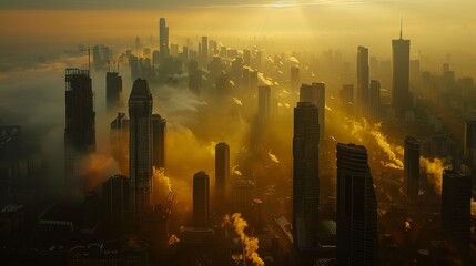 Clean Air Champions Cinematic shots of urban skylines free from air pollution illustrating the benefits of transitioni AI generated illustration