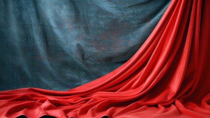 Poster - A red curtain is draped over a blue background, AI