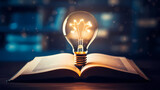 Fototapeta Do akwarium - Light bulb and books, online education, concept, innovation concept