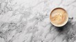 A cup of coffee on a marble counter top with cream, AI