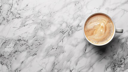 Wall Mural - A cup of coffee on a marble counter top with cream, AI