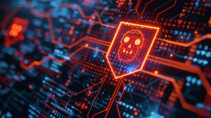 Warning symbol with skull System hacked warning alert futuristic background beautiful modern background concept hi-tech technology