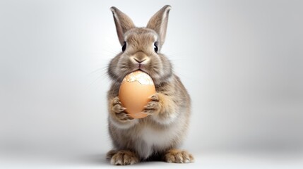 Studio shot of a cute bunny with Easter eggs on a white background