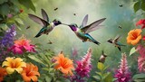 Fototapeta Sypialnia - Breathtaking Vibrant Hummingbird Garden Filled Wi