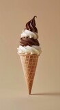 Fototapeta Uliczki - Swirls of Delight: Classic Vanilla and Chocolate Soft Serve. Generative ai