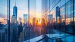 © ArtStage - A close-up of the reflection of the city skyline in a glass office building   AI generated illustration