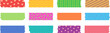 © Sylfida - Japanese tape washi, cute masking paper, colorful scotch, scrapbook pattern, decoration frame with color texture, craft sticky set isolated on white background. Vector illustration