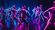 Futuristic Neon Dance Performances Detailed Shots Of Futuristic Neon Dance Performances And Choreographed Routines Featuring Ne  AI Generated Illustration