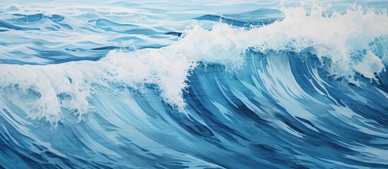 Wall Mural - The painting depicts a fluid wave in the azure ocean, with electric blue colors capturing the movement of wind and water in the landscape