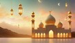 ramadan kareem background with mosque and lanterns