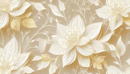 Wall Mural - seamless pattern white paper craft embossing style spring flower vine and floral wallpaper background element